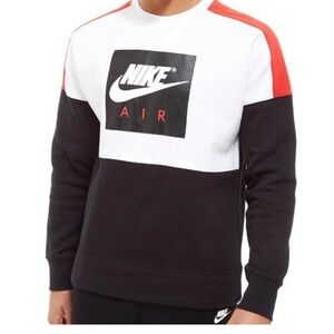 Nike Air Jumper Color Block Sz L Crew Neck Logo Sweater White Black Swoosh